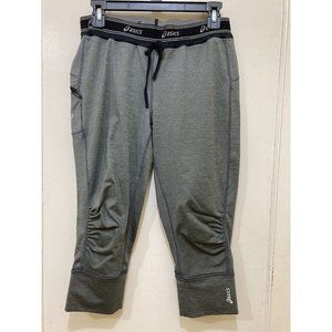 ASICS Athletic Pants Size L Gray Black Running Workout Yoga Logo Elastic Waist